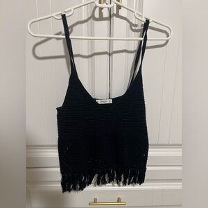 Mango Black Ribbed Camisole Crop Top
